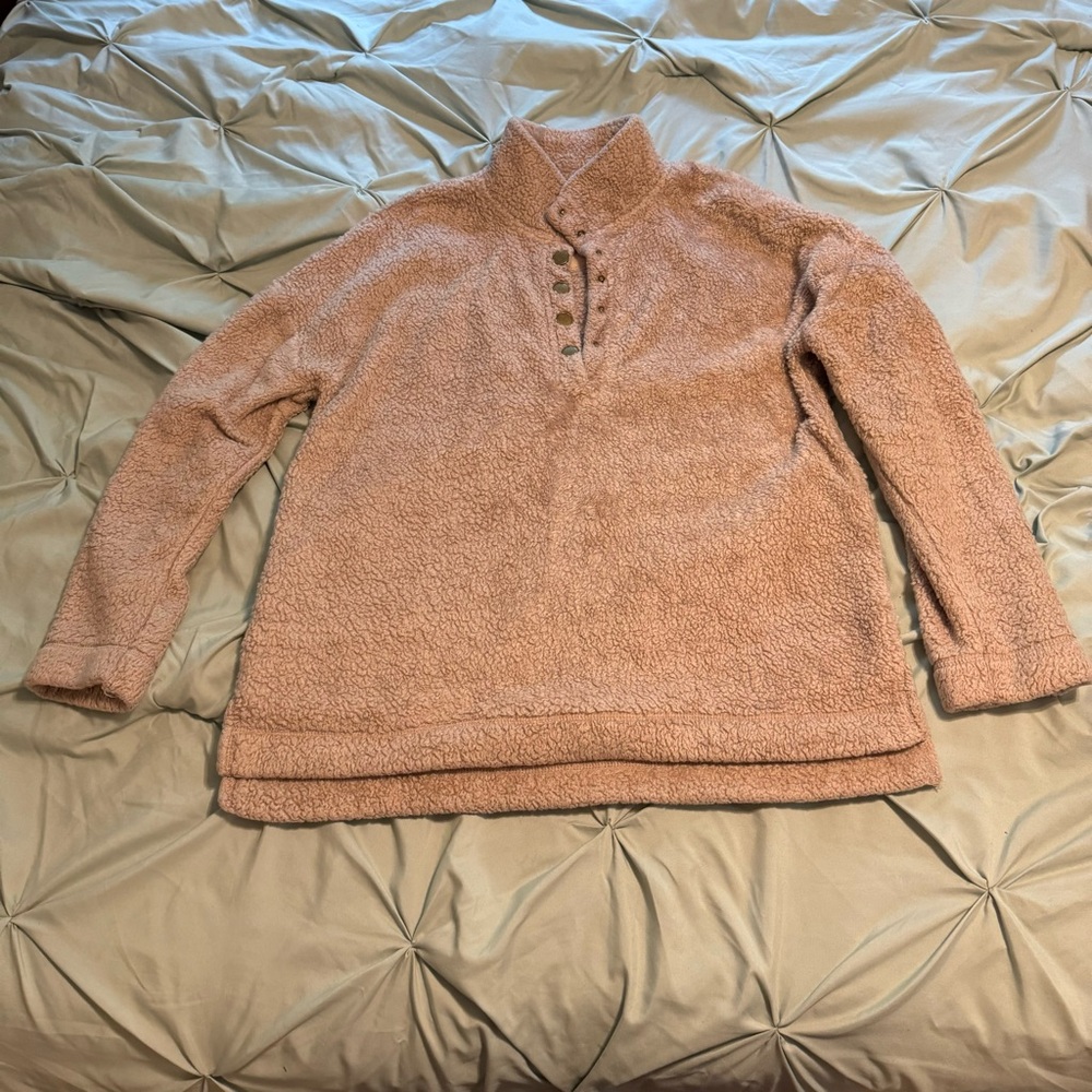Warm Beige Button-Up Fleece Pullover